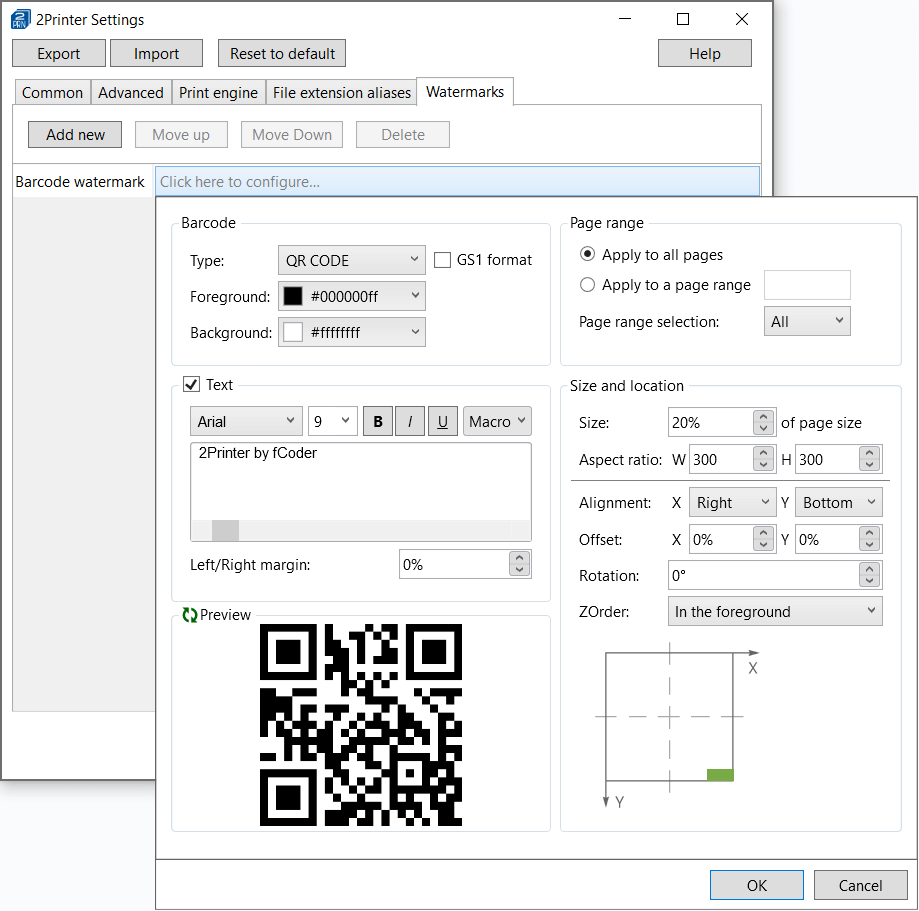 Add barcode (QR code) before printing via command line tool