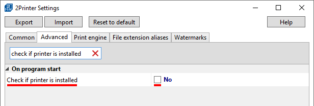 Check if printer is installed setting in 2Printer
