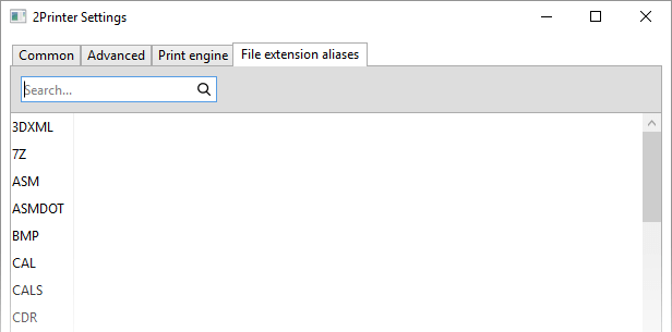 2Printer file extension aliases