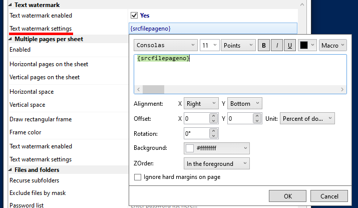 2Printer text watermark settings