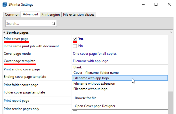 Add cover page to separate printouts in 2Printer