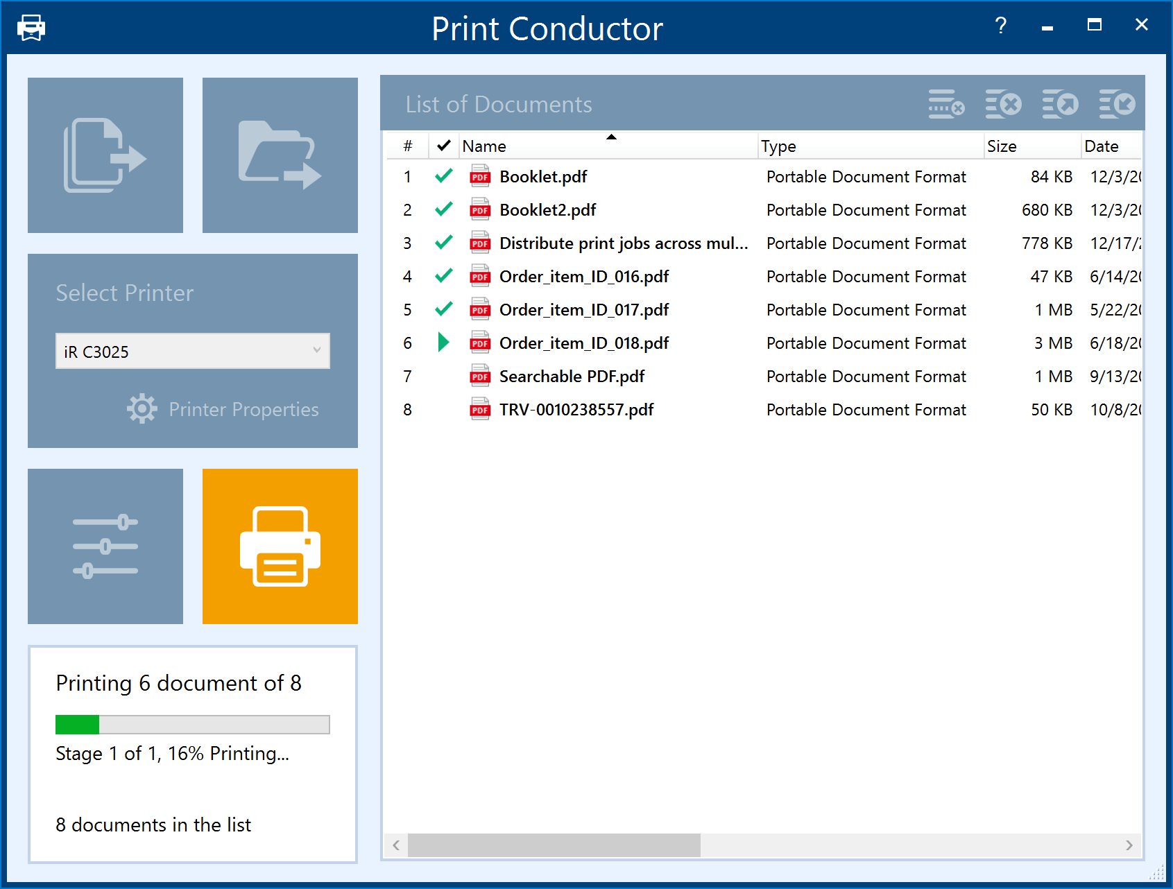 Batch print PDF files with Print Conductor