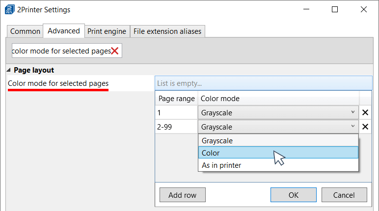 Change Color/Grayscale mode by page range