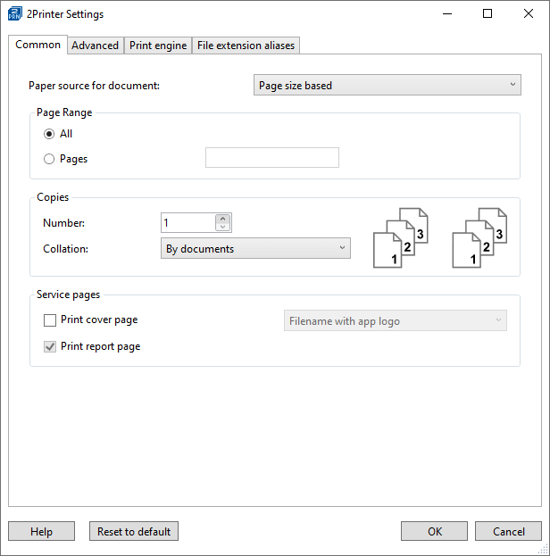 Common printing settings of 2Printer