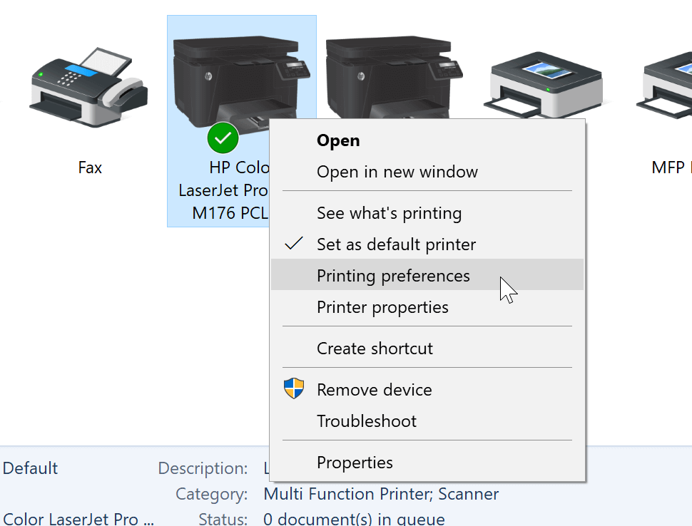How to check which printer is default