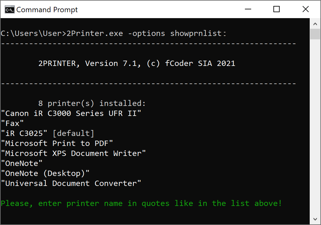 List all available printers in the Windows system