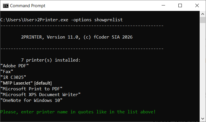 See full list of available printers