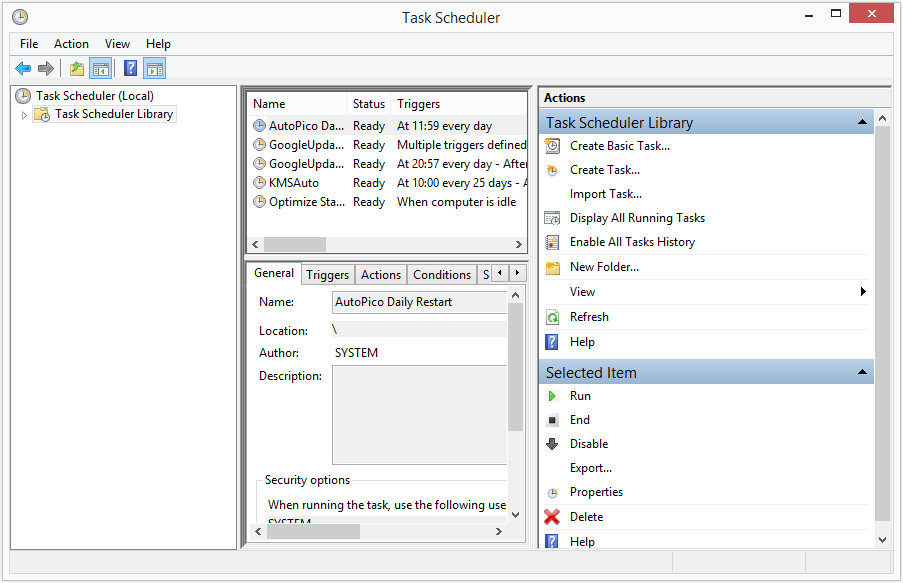 Windows Task Scheduler main window
